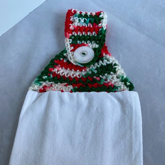 Crochet Top Hanging Merry Christmas Flour Sack Kitchen Towel - Picture 3 of 8